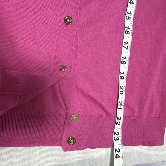 Trina Turk Cotton Knit Cardigan Sweater Women’s Sz L Gold‎ Metal Buttons Pink - Picture 8 of 8